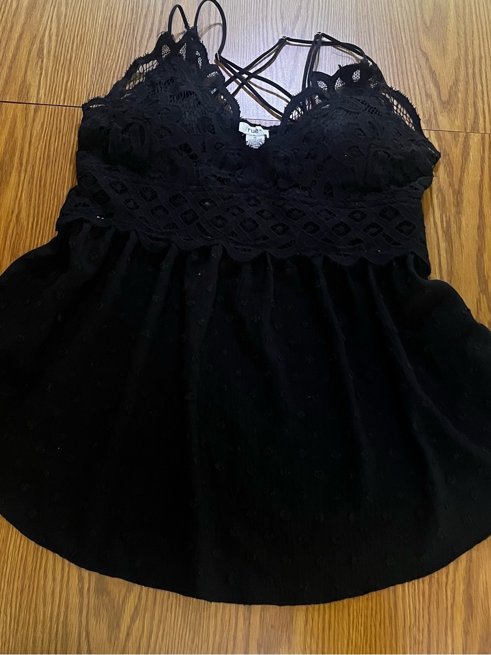 Rue+ Black Lace Crochet Detail Strappy Camisole Size 1X